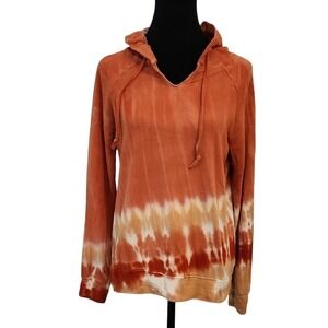 Zoe & Phoebe‎ Women's Tie-Dye Hoodie in Orange and White Small